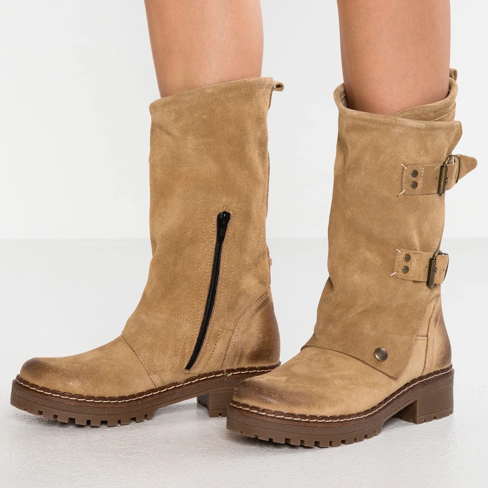 Musse & Cloud Marvin Tan Buckle  Biker Boots 9  EUC